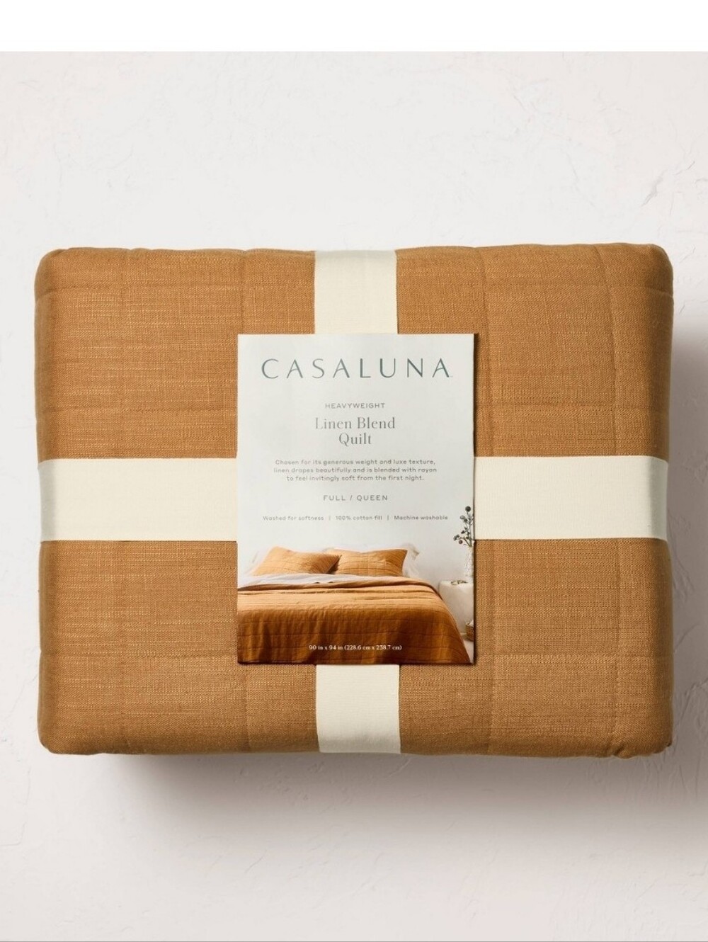 Casaluna - King Heavyweight Linen Blend Quilt Warm Brown New
